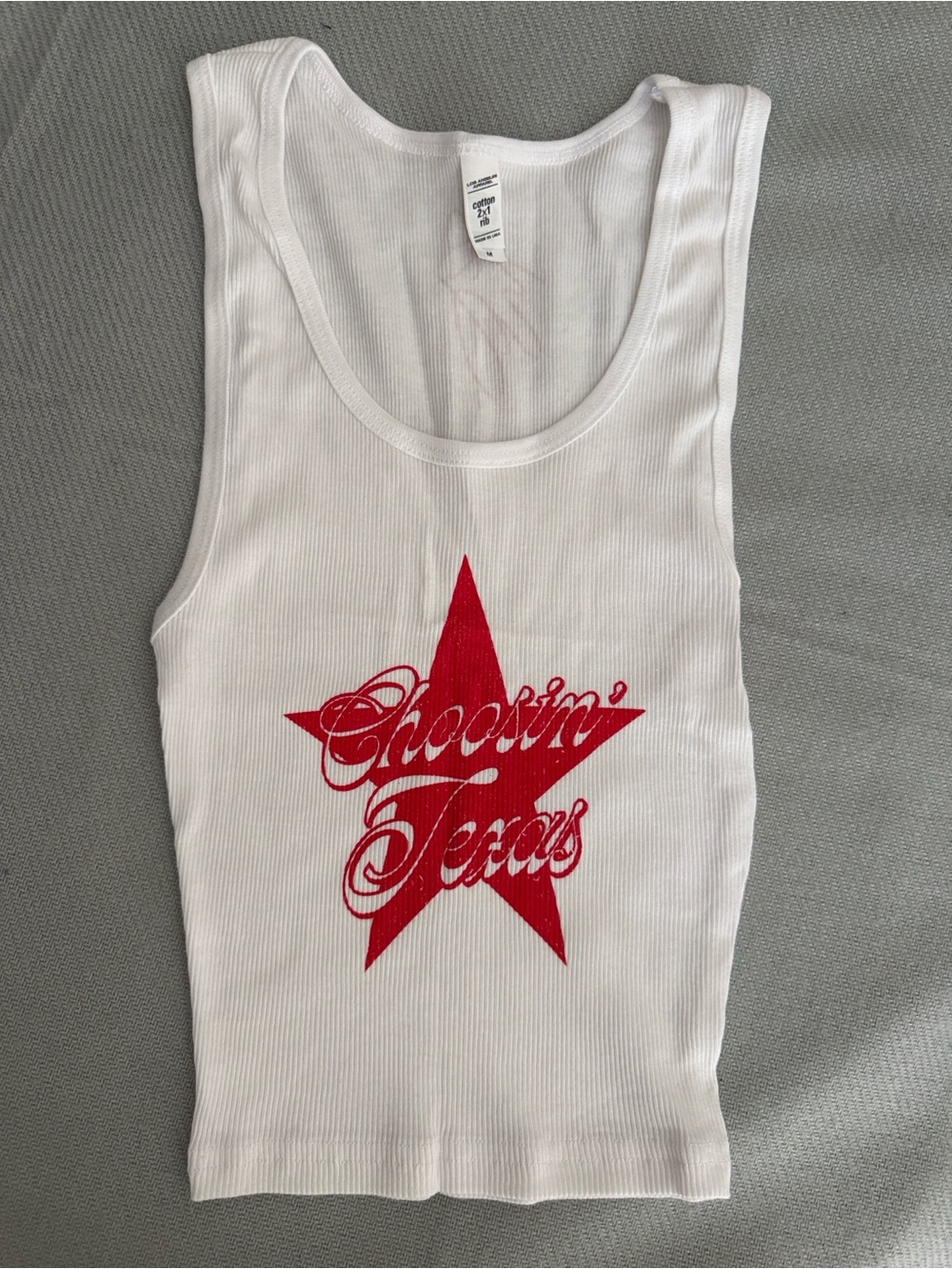 White 'Choosin' Texas' Graphic Ribbed Tank Top